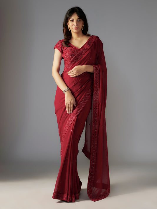 Red Georgette Saree Set