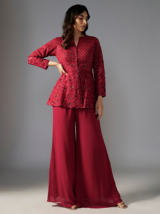 Red Jacket and Sharara Set