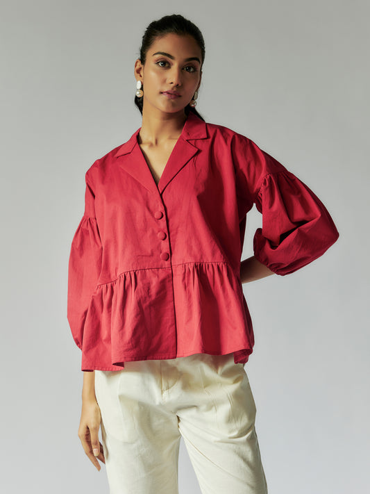 Red and Cream Cotton Linen Shirt