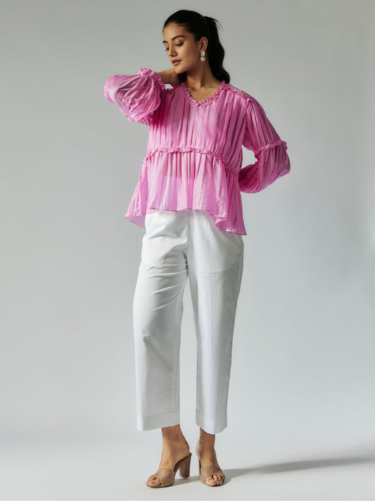 Ruched Pink Cotton Silk Co-ord Set