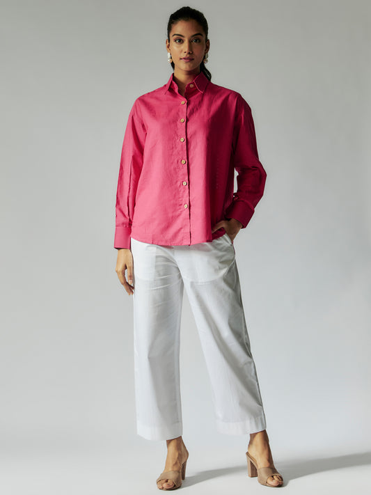 Pink Cotton Linen Cut-work Embroidered Co-ord Set