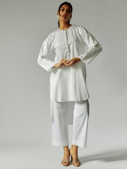 White Cotton Linen Tunic Set