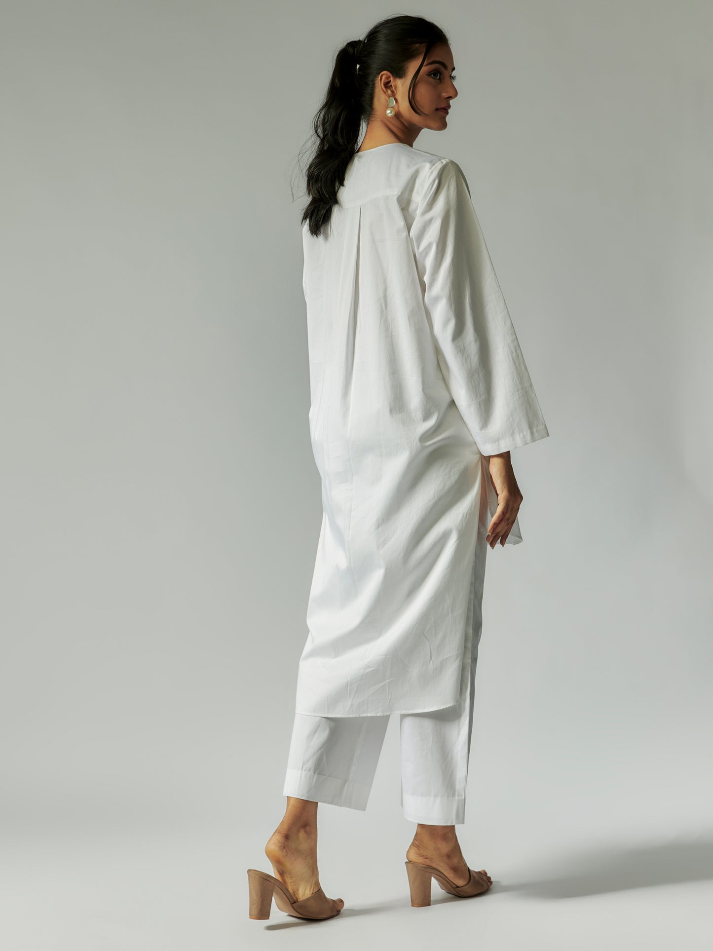 White Cotton Linen Tunic Set