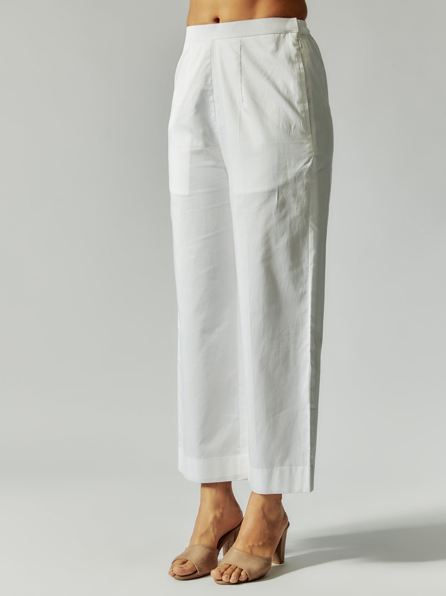 White Cotton Linen Tunic Set with Pintuck Details