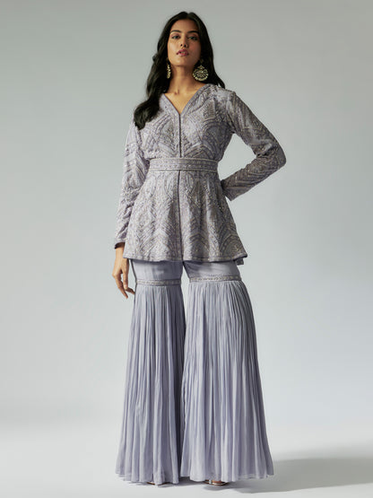 Lilac Net and Georgette Sharara Set