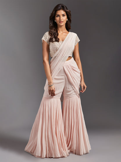 Pink Mandala Georgette Draped Sharara Set