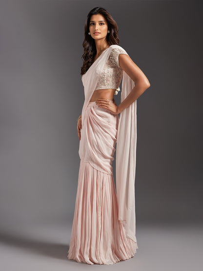 Pink Mandala Georgette Draped Sharara Set