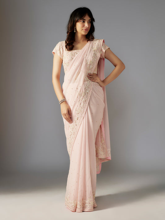 Pink Mandala Georgette Saree Set