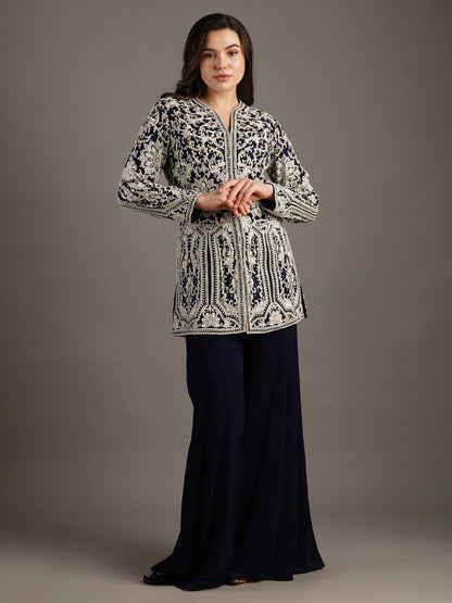 Navy Mandala Georgette Sharara Set