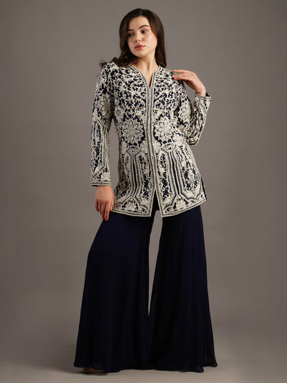 Navy Mandala Georgette Sharara Set