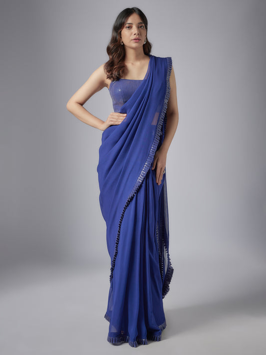 Navy Georgette Pre-Stitched Saree