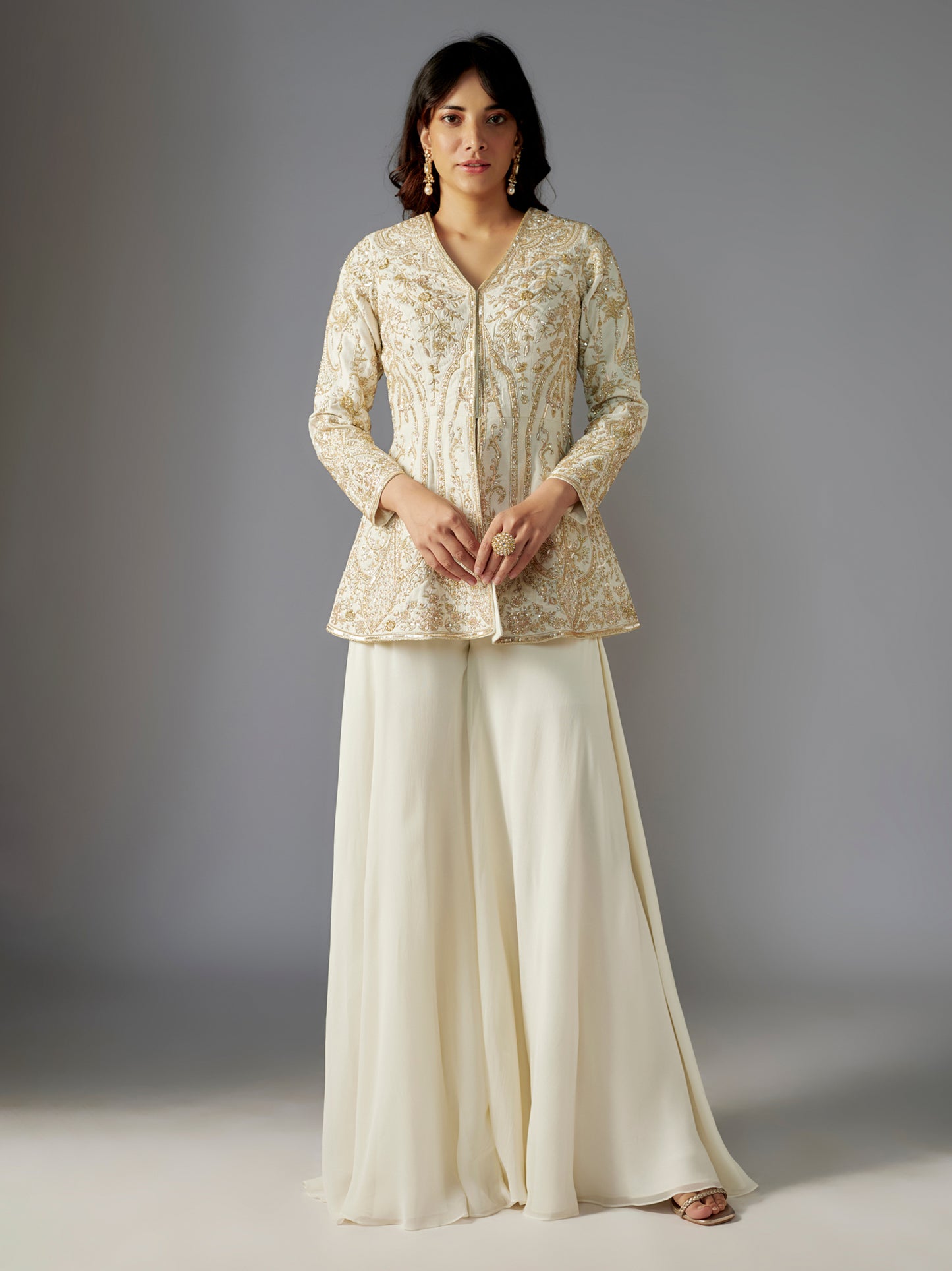 Ivory Hand Embroidered Sharara Set