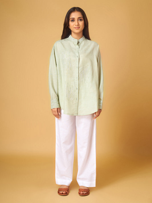 Fog Green Linen Embroidered Co-ord Set