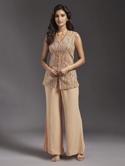 Nude Net Wave Embroidered Jacket with Georgette Pants