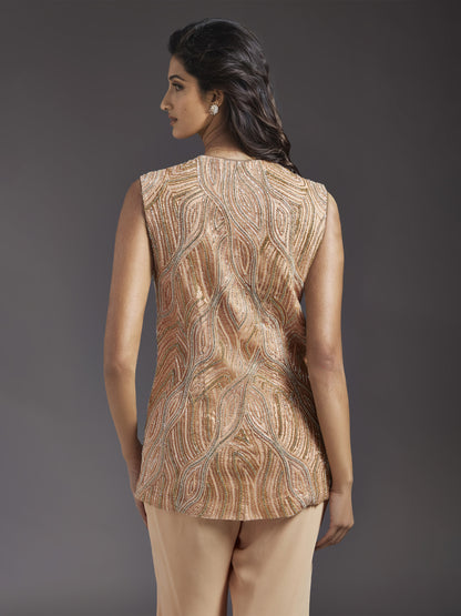 Nude Net Wave Embroidered Jacket with Georgette Pants